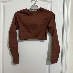 Women's SUUKSSESS Brown Seamless Crop Top & Leggings Activewear Set M